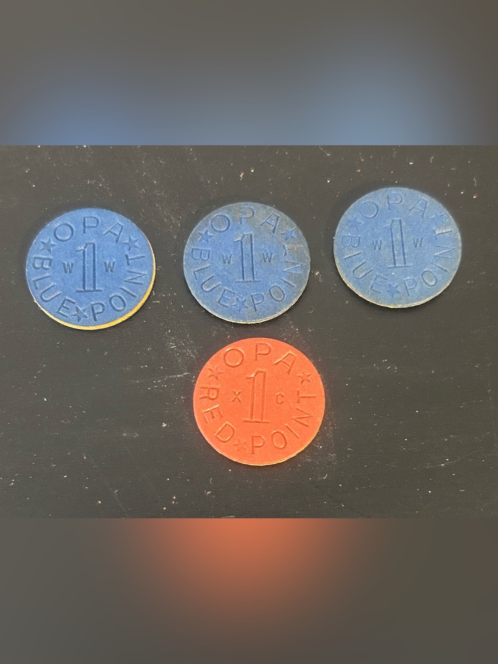 Vintage OPA Blue and Red Game Tokens - Set of 4